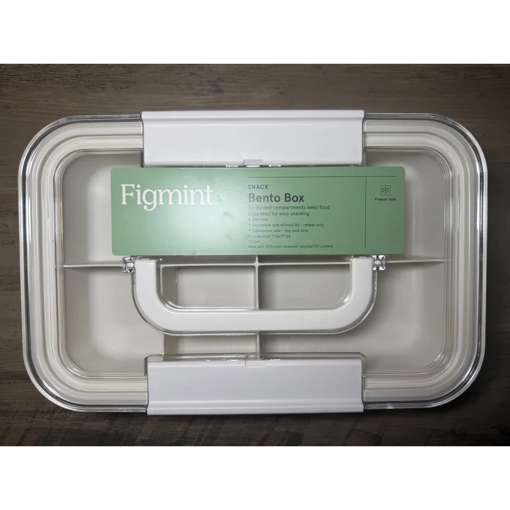 Figmint Bento Box Cream Large Plastic 6 Compartment Snack Box NEW
